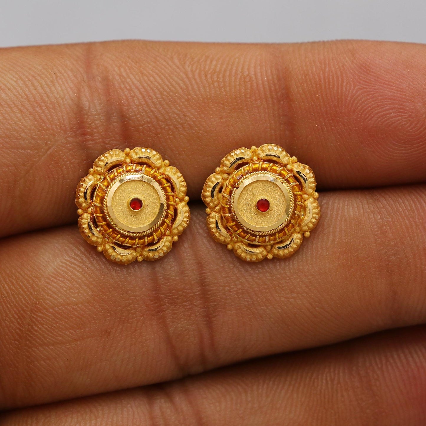 22k 22kt gold studs earrings jewelry for gift, gold round screw back minimalist earring, K6114