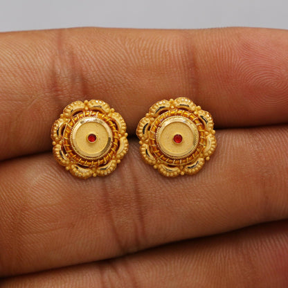 22k 22kt gold studs earrings jewelry for gift, gold round screw back minimalist earring, K6114