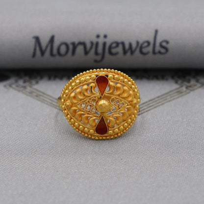 22k pure solid gold handmade ring . genuine 916 gold purity with government hallmarks . Indian jewelry, Oval Shape Women Ring, K6116