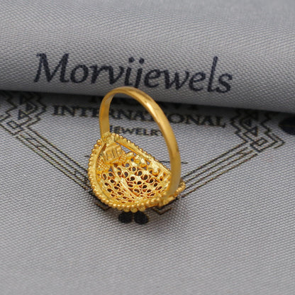 22k pure solid gold handmade ring . genuine 916 gold purity with government hallmarks . Indian jewelry, Oval Shape Women Ring, K6117