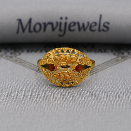 Women 22k Gold Band Vintage Designer Unique New Gold Ring, Solid Gold 22k Ring, Rajasthani Indian Jewelry, Filigree Oval Shape Ring, K6118