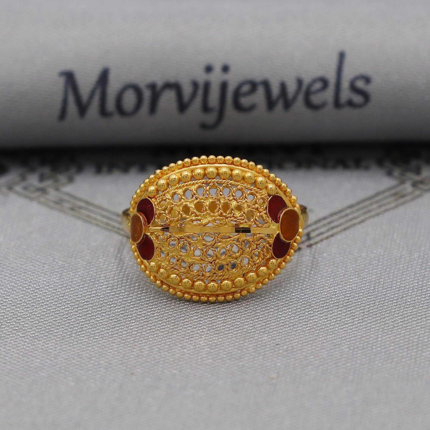 22k pure solid gold handmade ring . genuine 916 gold purity with government hallmarks . Indian jewelry, Oval Shape Women Ring, K6117