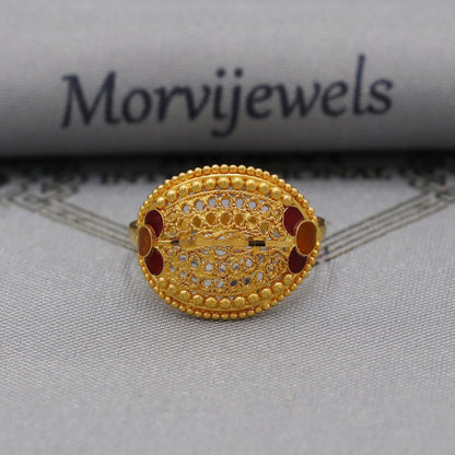 22k pure solid gold handmade ring . genuine 916 gold purity with government hallmarks . Indian jewelry, Oval Shape Women Ring, K6117