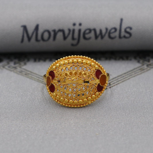 22k pure solid gold handmade ring . genuine 916 gold purity with government hallmarks . Indian jewelry, Oval Shape Women Ring, K6117