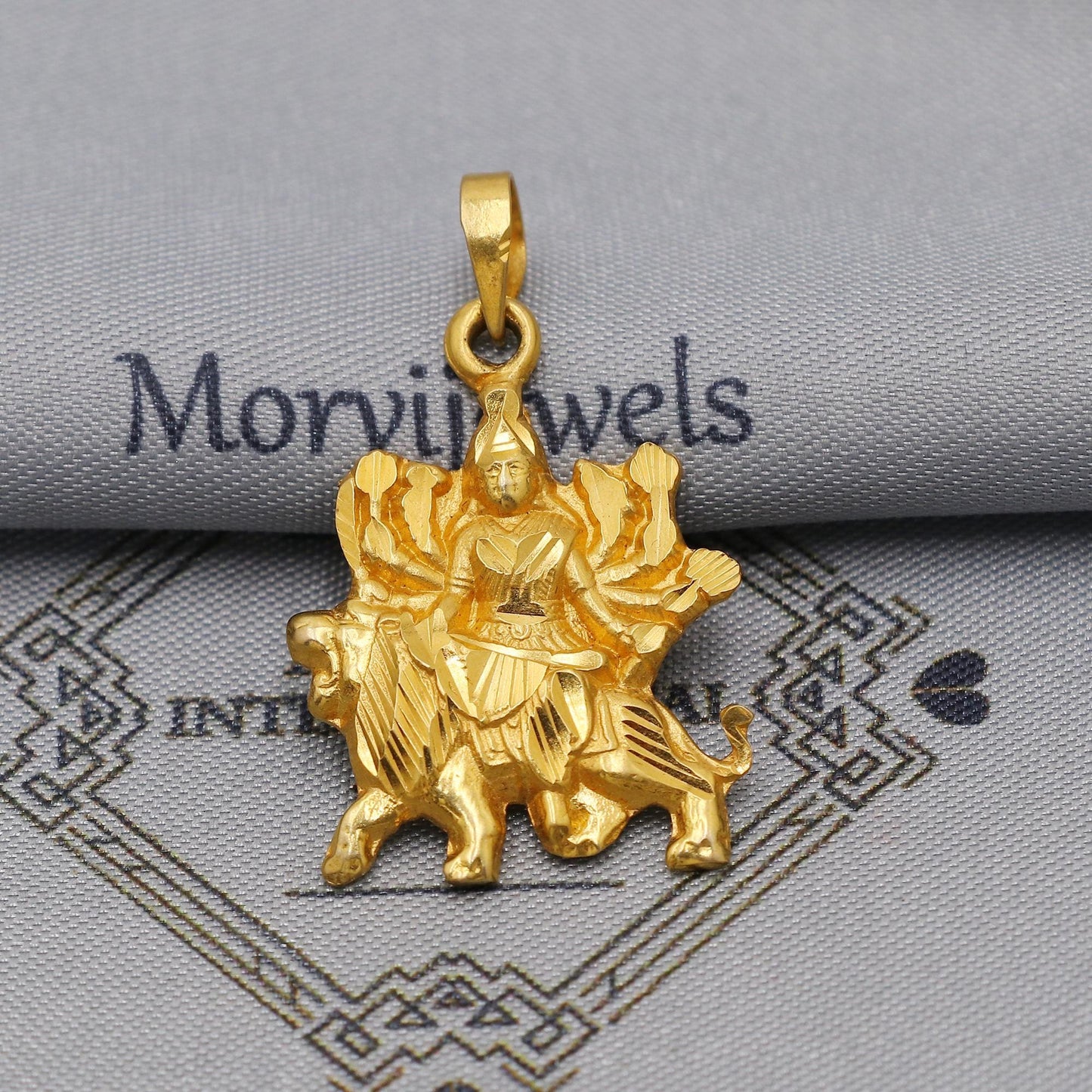 Mata rani durga Hindu goddess 22k Gold Pendant Indian 22kt Jewelry Vintage Antique Design Gold Locket Amulet, K6257