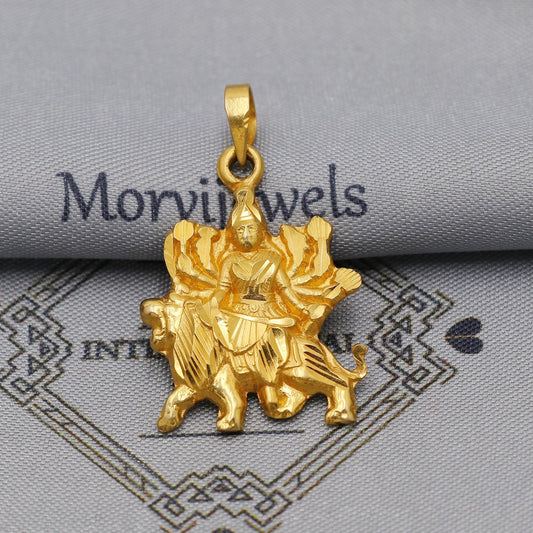 Mata rani durga Hindu goddess 22k Gold Pendant Indian 22kt Jewelry Vintage Antique Design Gold Locket Amulet, K6257