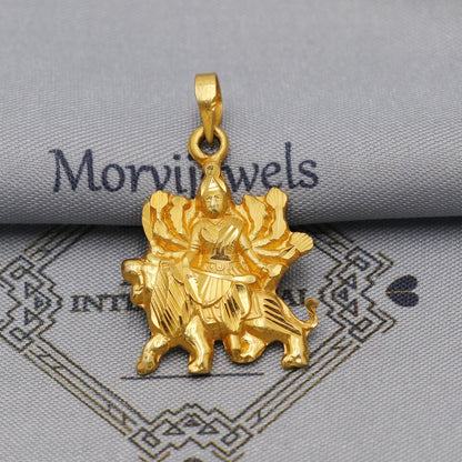 Mata rani durga Hindu goddess 22k Gold Pendant Indian 22kt Jewelry Vintage Antique Design Gold Locket Amulet, K6257