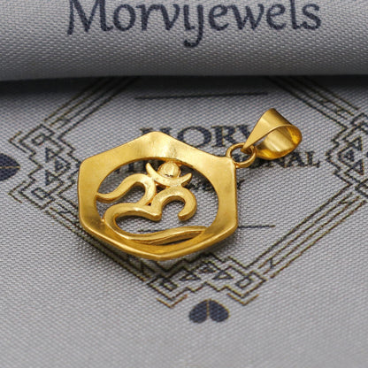 22k Yellow Gold Aum Om Pendant: Handmade Indian Jewelry, K6258