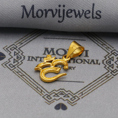 22k Yellow Gold Aum Om Pendant: Handmade Indian Jewelry, K6260