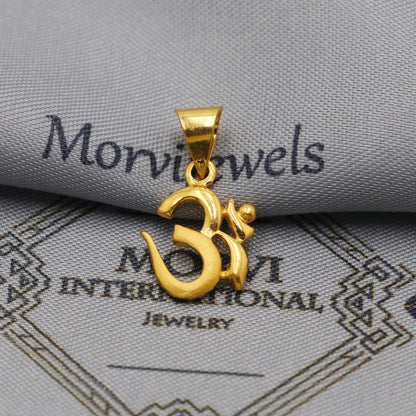 22k Yellow Gold Aum Om Pendant: Handmade Indian Jewelry, K6260