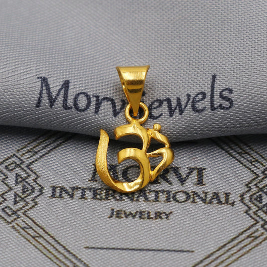 22k Yellow Gold Aum Om Pendant: Handmade Indian Jewelry, K6261