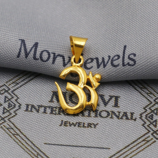 22k Yellow Gold Aum Om Pendant: Handmade Indian Jewelry, K6263