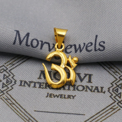 22k Yellow Gold Aum Om Pendant: Handmade Indian Jewelry, K6263