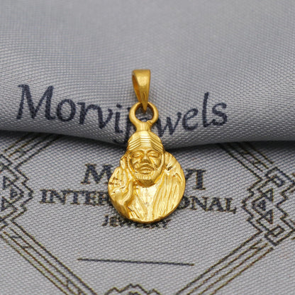 Lord Sai Baba - 22k Yellow Gold Locket Pendant Jewelry, Indian God Locket, Handmade Jewelry For Good Health and wealth, K6269