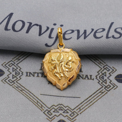 20k 18k Yellow Gold Hanuman Pendant: Indian God Jewelry