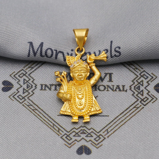 Hindu God Shree Nath ji - 22k Yellow Gold Locket Pendant Jewelry, Handmade Indian God Jewelry For Good Health and Wealth, K6270