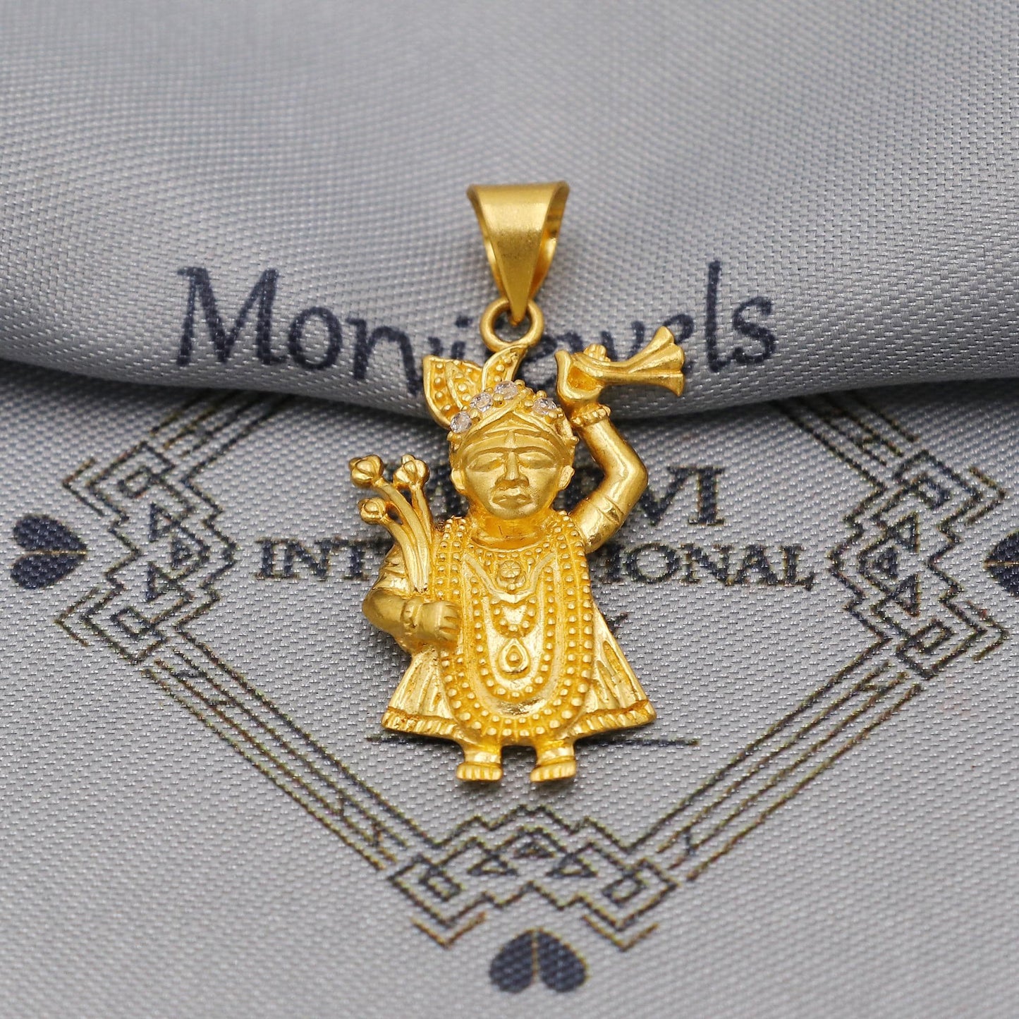Hindu God Shree Nath ji - 22k Yellow Gold Locket Pendant Jewelry, Handmade Indian God Jewelry For Good Health and Wealth, K6270