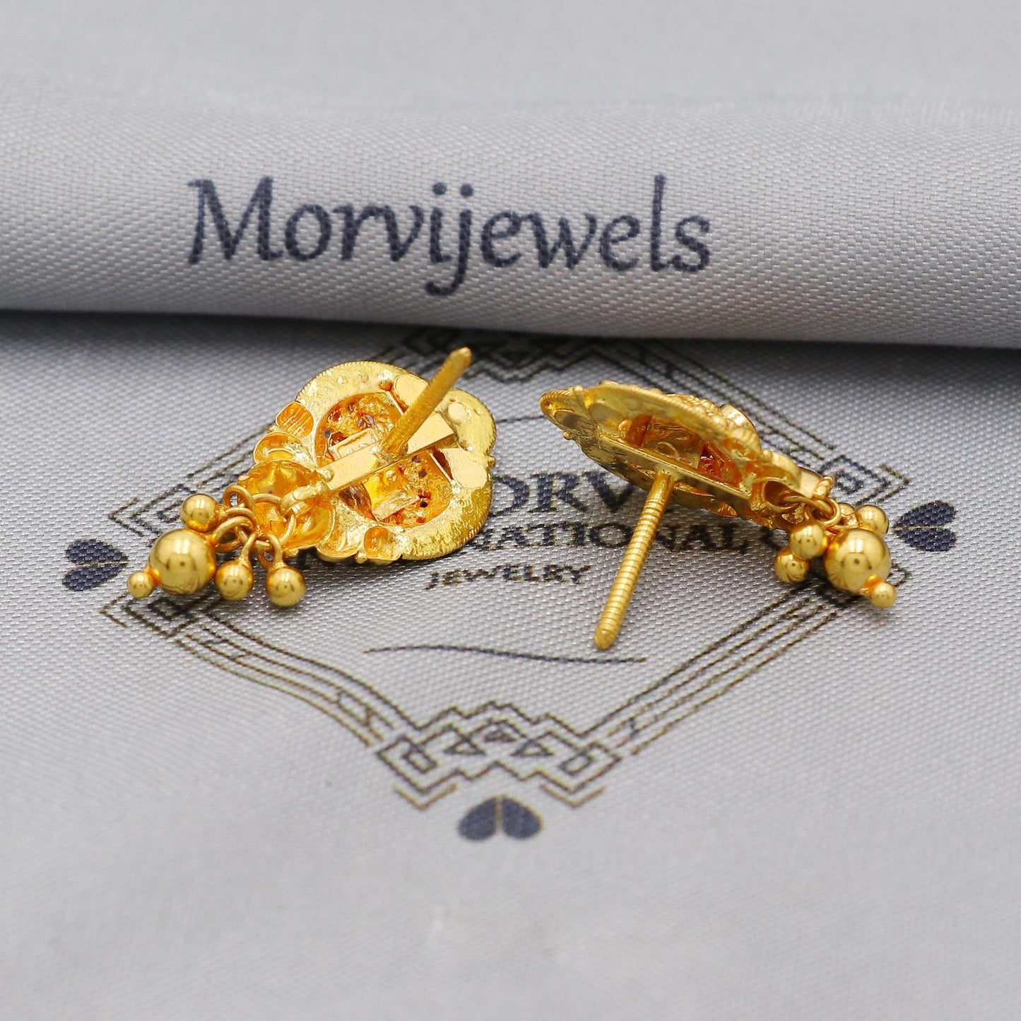 22k Yellow Gold Earrings with dangling small beads, Handmade Vintage Pure Traditional Indian Daily Wear Earrings jewelry, K6278