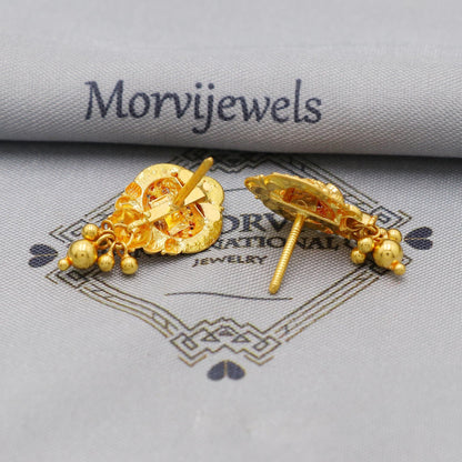 22k Yellow Gold Earrings with dangling small beads, Handmade Vintage Pure Traditional Indian Daily Wear Earrings jewelry, K6278