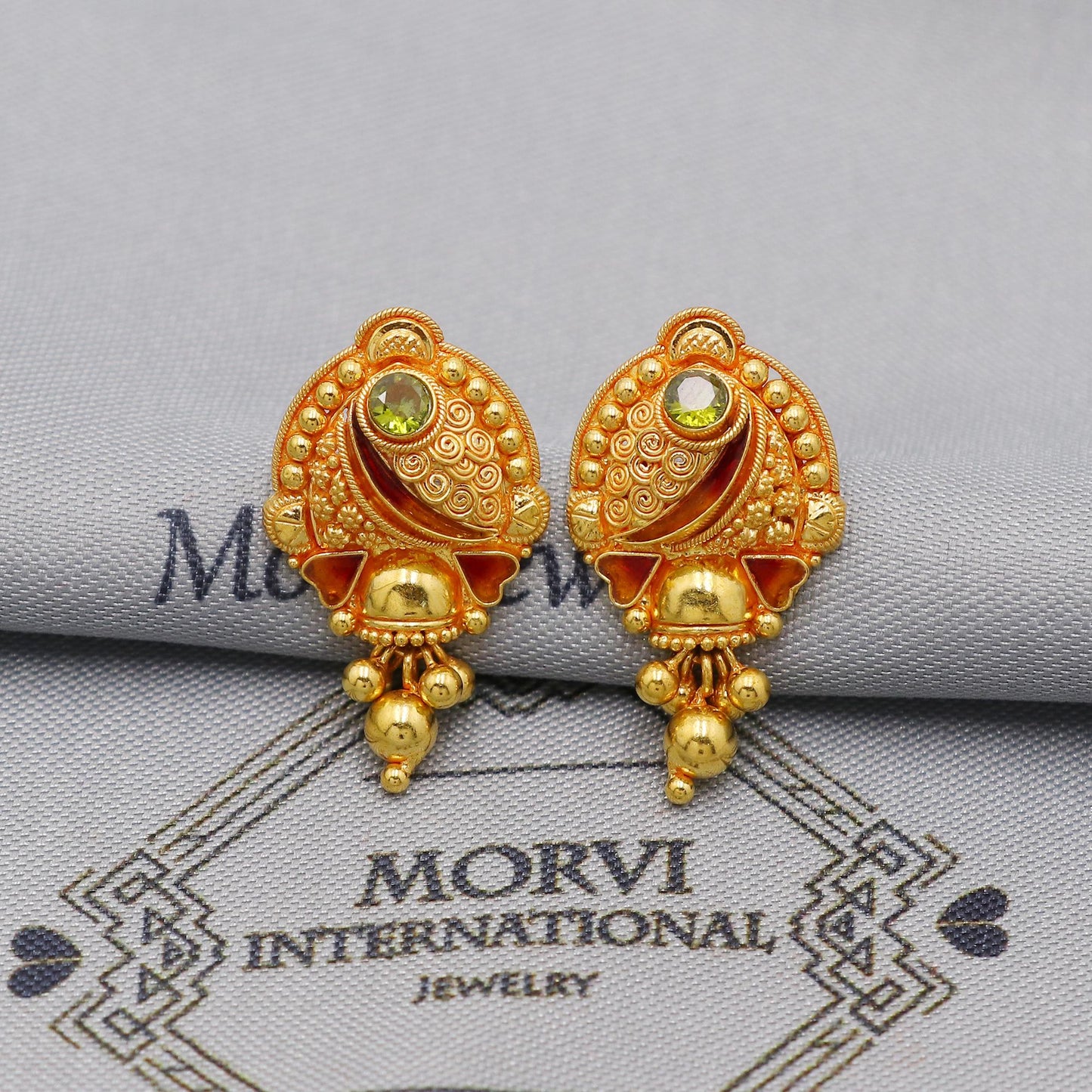 Indian 22k Yellow Gold Earrings with dangling small beads, Handmade Vintage Pure Traditional Daily Wear Earrings jewelry, K6279