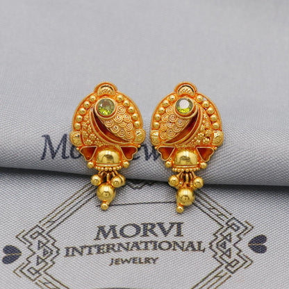 Indian 22k Yellow Gold Earrings with dangling small beads, Handmade Vintage Pure Traditional Daily Wear Earrings jewelry, K6279