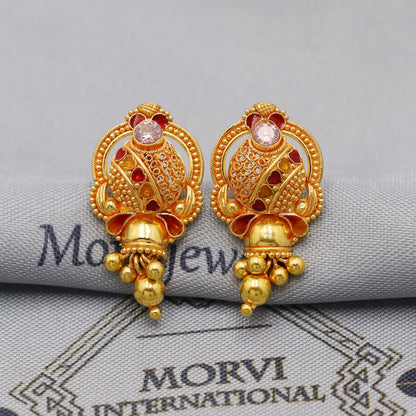 Handmade 22k Earrings India, Indian Gold Tops, Handmade Gold Jewelry From India, K6281