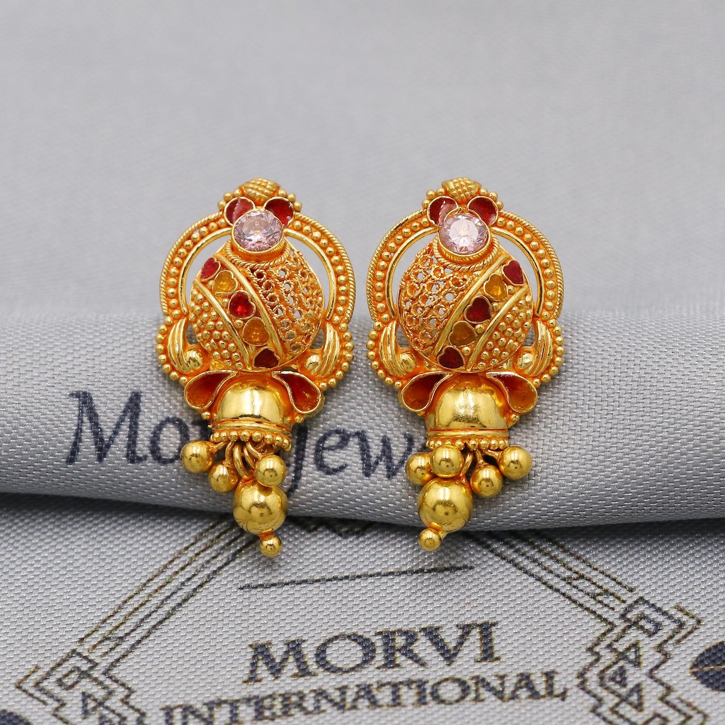 Handmade 22k Earrings India, Indian Gold Tops, Handmade Gold Jewelry From India, K6281