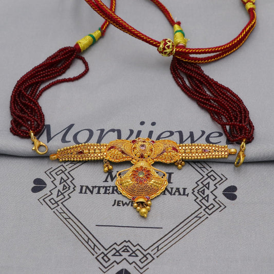 Pure 22k yellow gold small choker necklace, Handmade Indian Gold Necklace Jewelry for Women, K6284