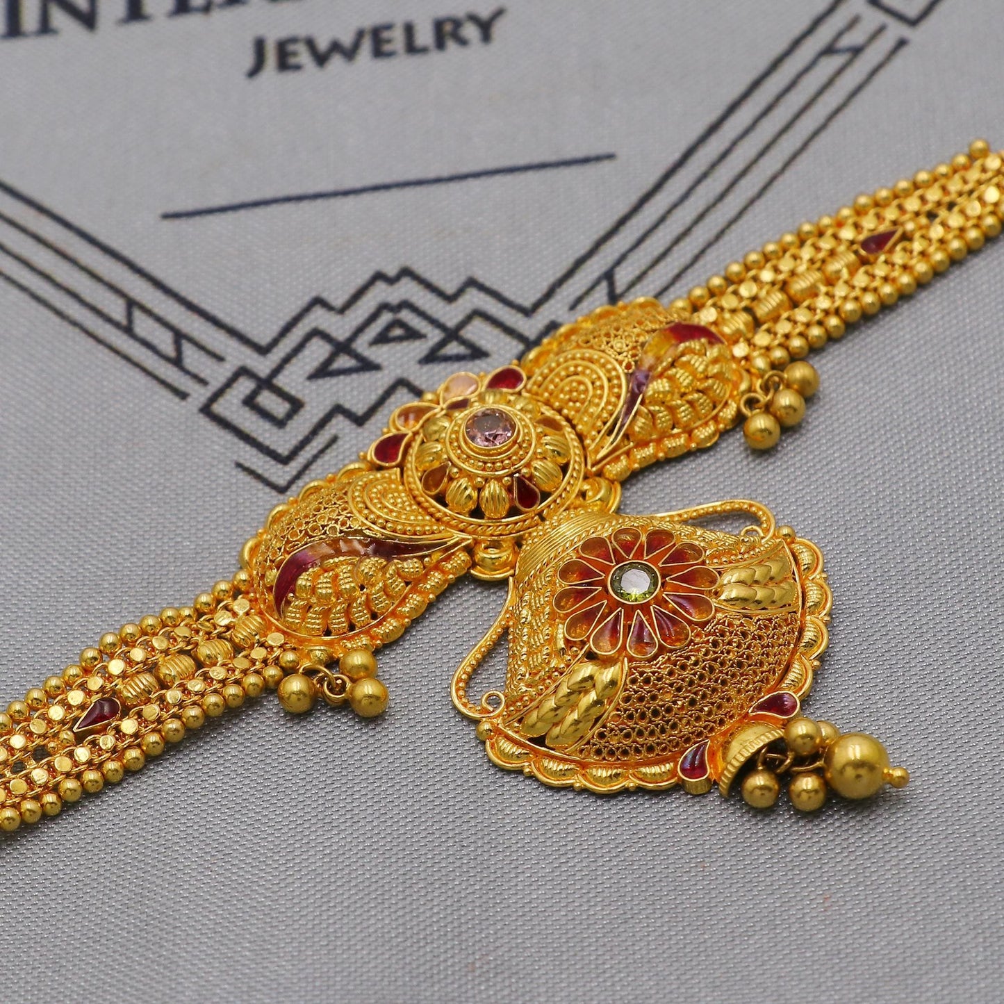 Pure 22k yellow gold small choker necklace, Handmade Indian Gold Necklace Jewelry for Women, K6284