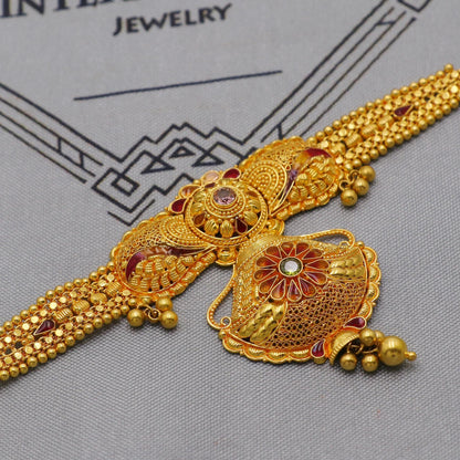 Pure 22k yellow gold small choker necklace, Handmade Indian Gold Necklace Jewelry for Women, K6284