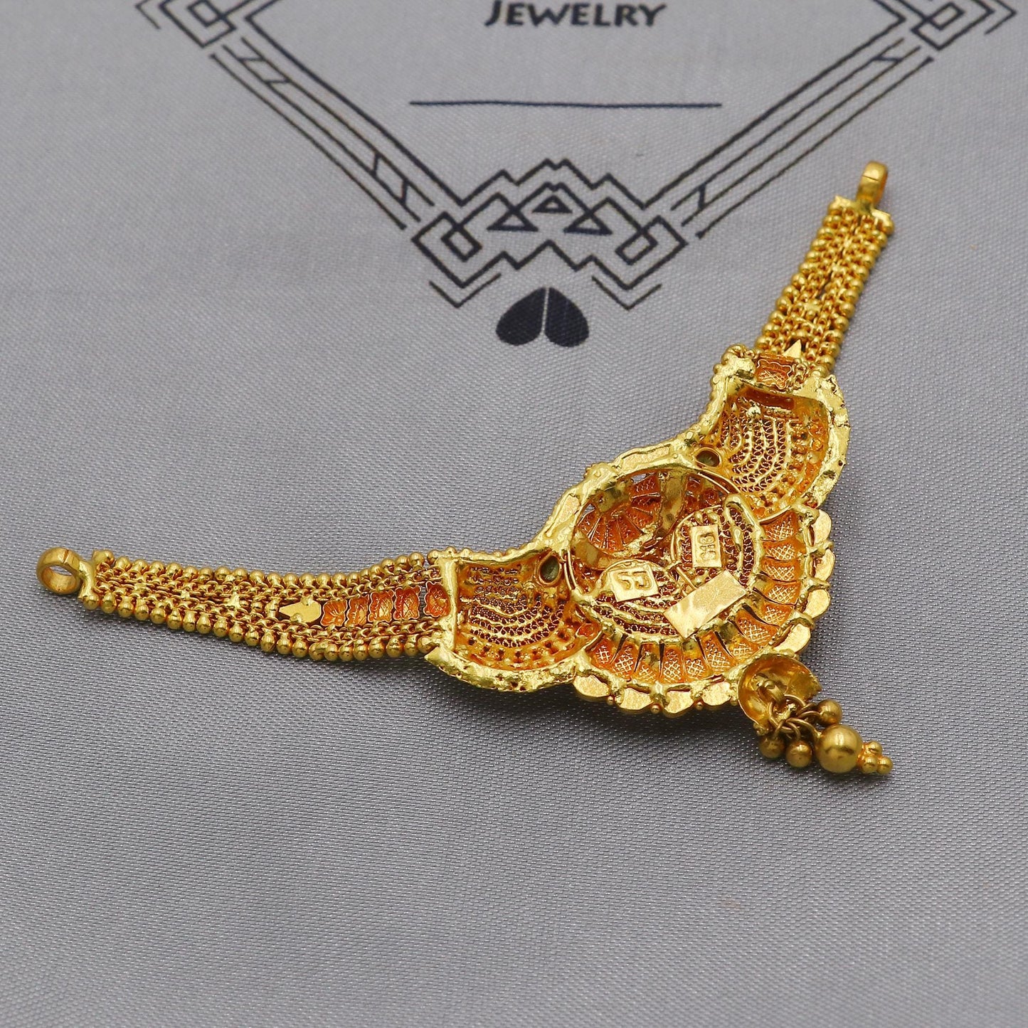 Pure 22k yellow gold small necklace, Handmade Indian Gold Necklace Jewelry for Women, K6285