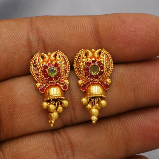 Handmade 22k Earrings India, Indian Gold Tops, Handmade Gold Jewelry From India, K6286