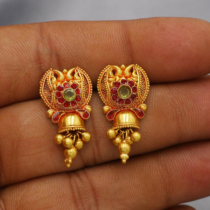 Handmade 22k Earrings India, Indian Gold Tops, Handmade Gold Jewelry From India, K6286