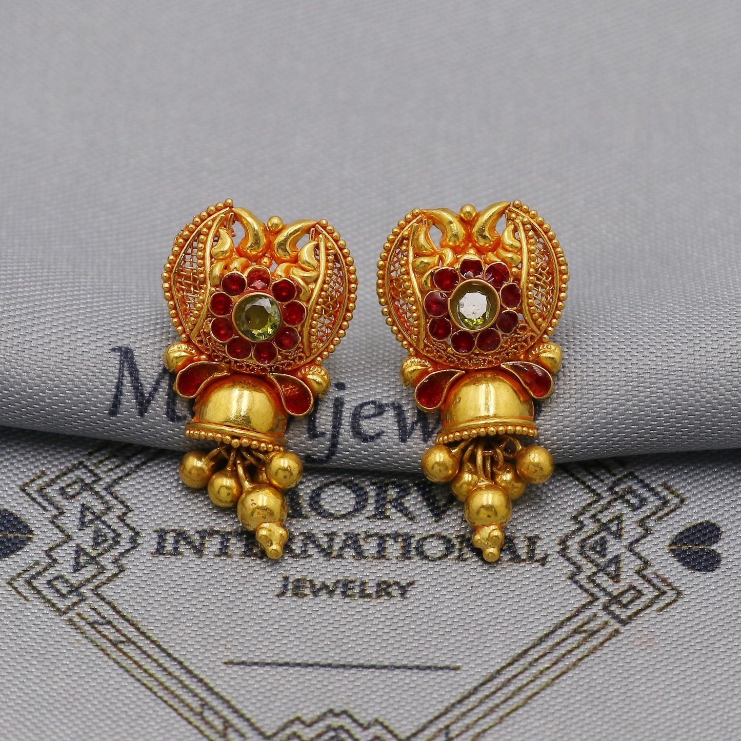 Handmade 22k Earrings India, Indian Gold Tops, Handmade Gold Jewelry From India, K6286