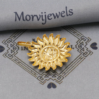 20k 18k Yellow Gold Sun Face Pendant: Indian Surya Jewelry