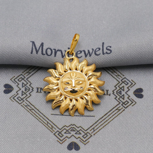 20k 18k Yellow Gold Sun Face Pendant: Indian Surya Jewelry
