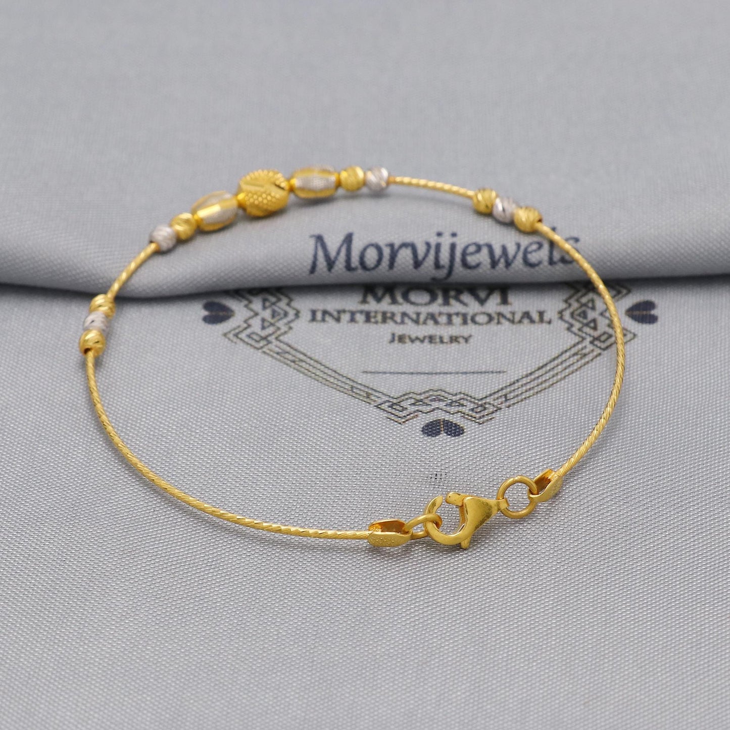 22k Gold Bangle Bracelet: Twisted Wire Design, Flexible Two-Tone Jewelry