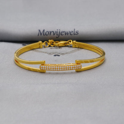 22k Gold Bangle Bracelet: AD Stone Bar, Openable Design