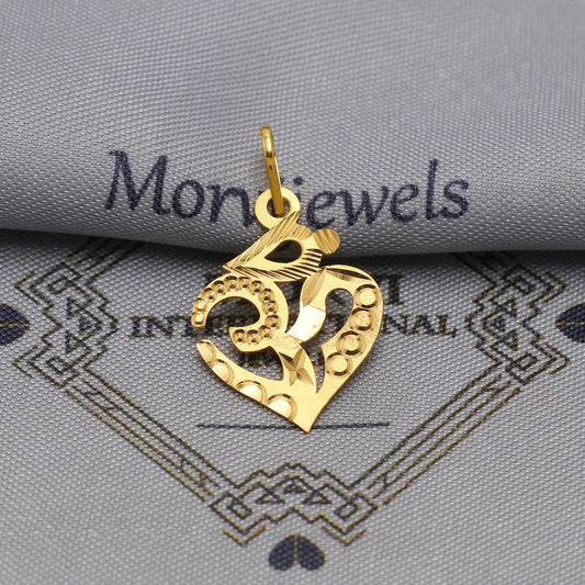 20k 18k Yellow Gold Om Pendant: Lightweight Indian Jewelry
