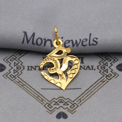 20k 18k Yellow Gold Om Pendant: Lightweight Indian Jewelry