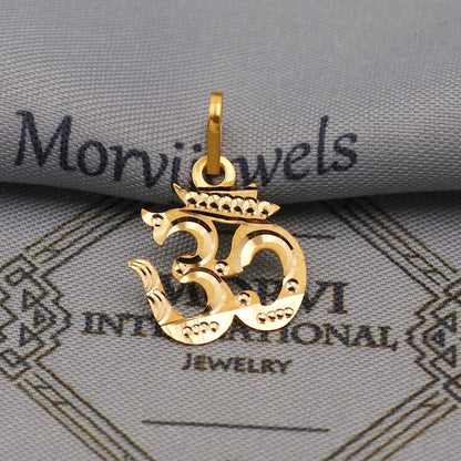 Engraved 20k Gold Om Aum Pendant: Lightweight Indian Jewelry Gift