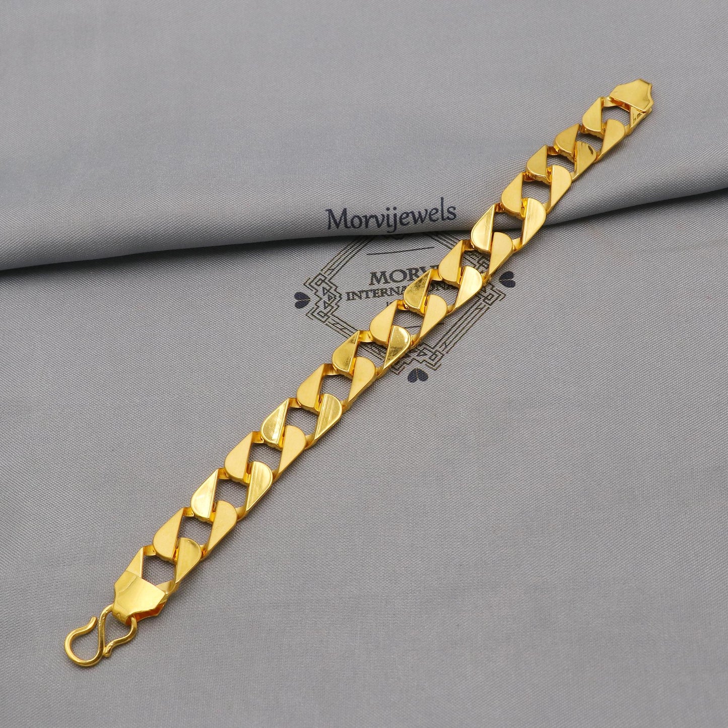 22k Yellow Gold Bracelet, Handmade Indian Style Jewelry, in light weight broad design