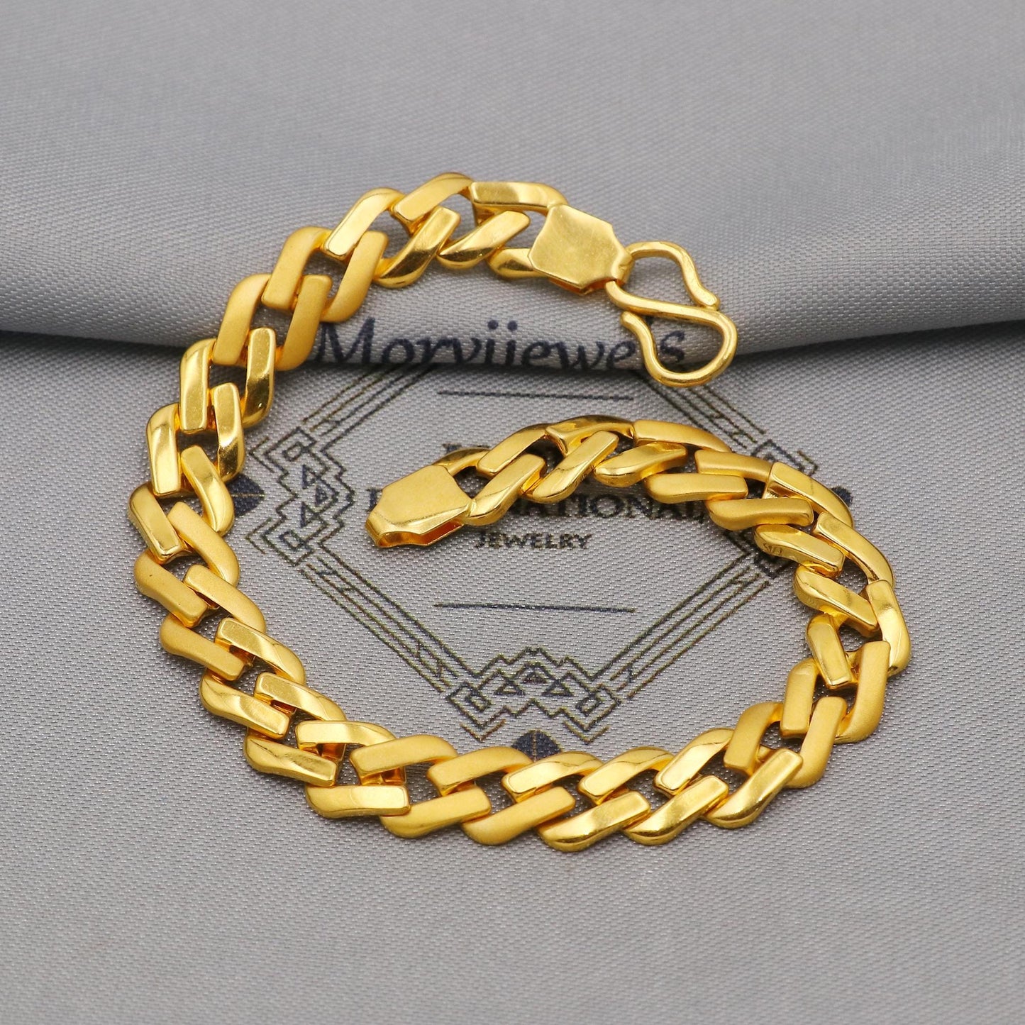 22k Gold Link Chain Bracelet For Men: Handmade Indian Style Jewelry