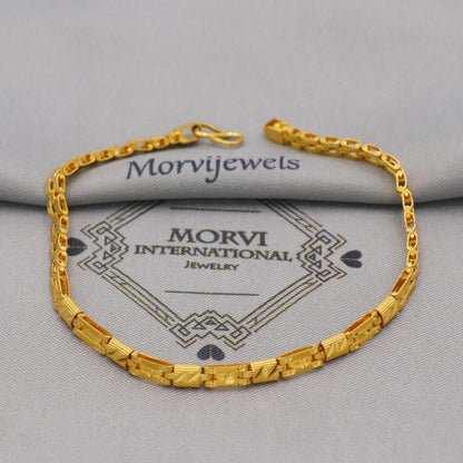 22k Gold Link Chain Bracelet For Women: Handmade Indian Style Jewelry, K6352