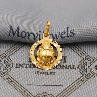 20k 18k Yellow Gold Ganesha Pendant: Lord Ganeshji Indian Hindu God Jewelry Gift, K6365