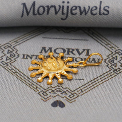 20k/18k Yellow Gold Sun Face Pendant: Indian Surya Dev Jewelry, K6370
