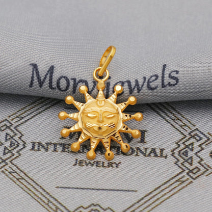 20k/18k Yellow Gold Sun Face Pendant: Indian Surya Dev Jewelry, K6370