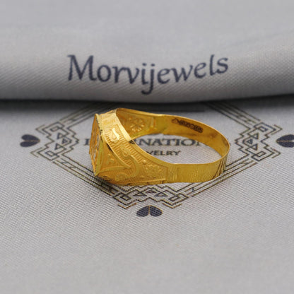 Hand Carved 22k solid gold ring handmade jewelry, Vintage Antique Style Indian Ring, Light Weight Gold Jewelry, K6371