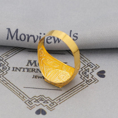 Hand Carved 22k solid gold ring handmade jewelry, Vintage Antique Style Indian Ring, Light Weight Gold Jewelry, K6371