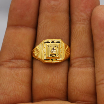 Hand Carved 22k solid gold ring handmade jewelry, Vintage Antique Style Indian Ring, Light Weight Gold Jewelry, K6373